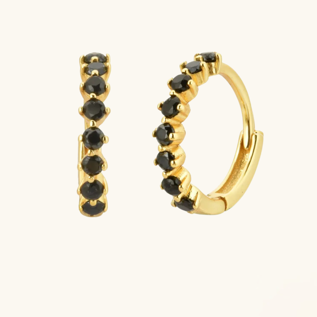 2 Black Diamond Huggie Hoop Earrings, Amaree