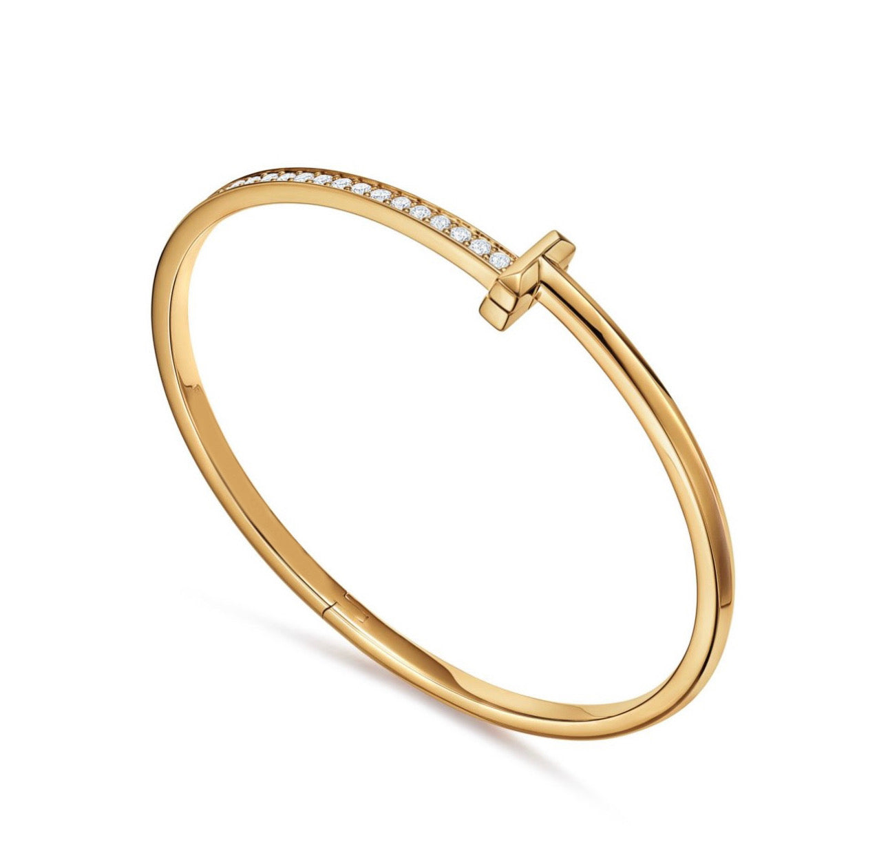 2 Tiffany T1 Narrow Diamond Hinged Bangle in Yellow Gold