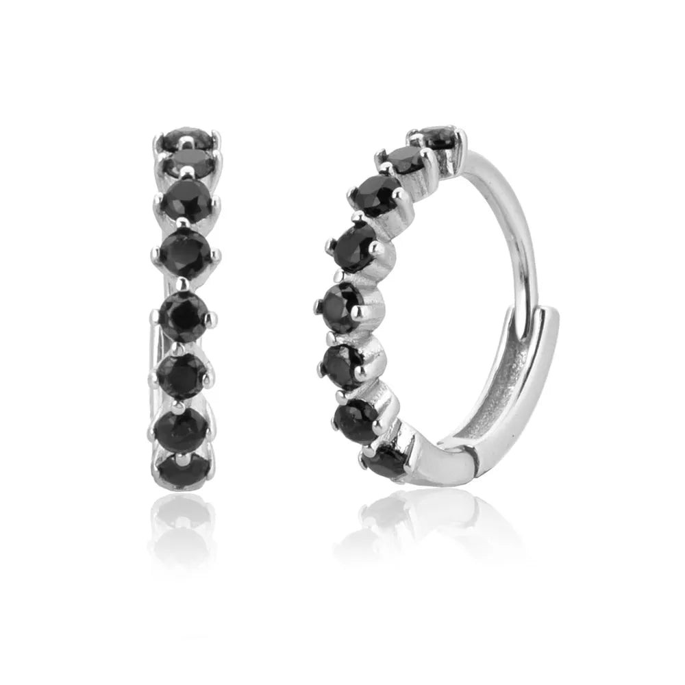 2 Black Diamond Huggie Hoop Earrings, Amaree