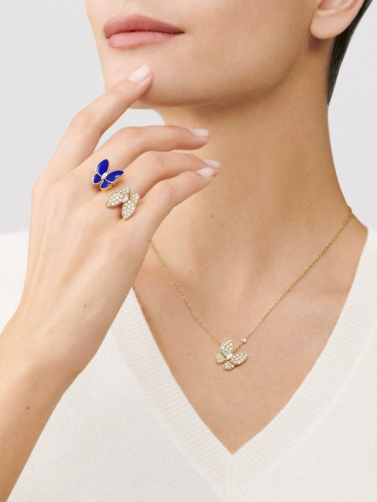2 V.CA TWO BUTTERFLY PENDANT (18K YELLOW GOLD/ROSE GOLD PLATED)