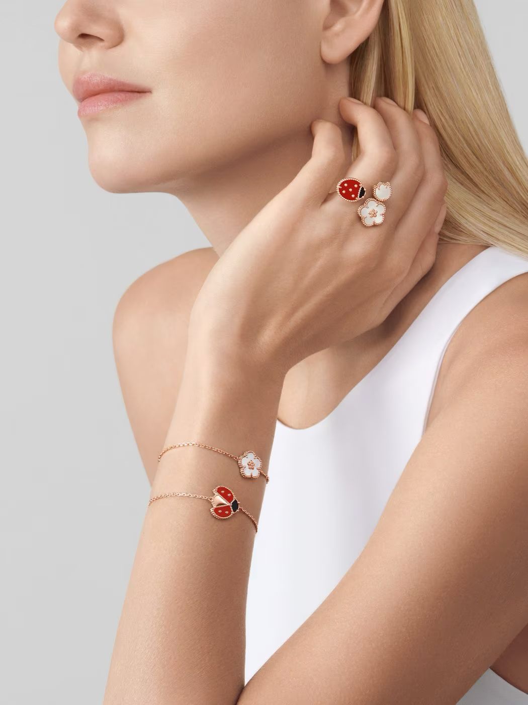 1 V.ANCLEEF LUCKY SPRING OPEN WINGS LADYBUG BRACELET (18K ROSE GOLD PLATED)