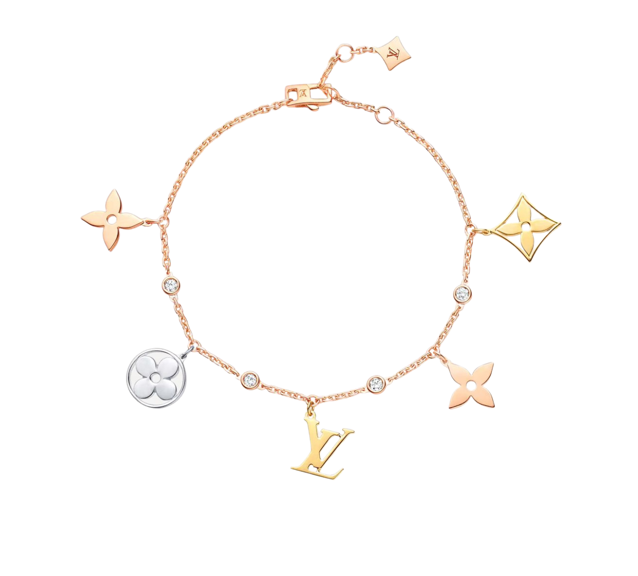 L.V IDYLLE BLOSSOM CHARMS BRACELET (18K YELLOW/ROSE/WHITE GOLD PLATED)