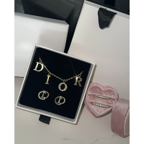 Lucky Dior Stud Earrings Gold-Finish Metal and White Crystals
