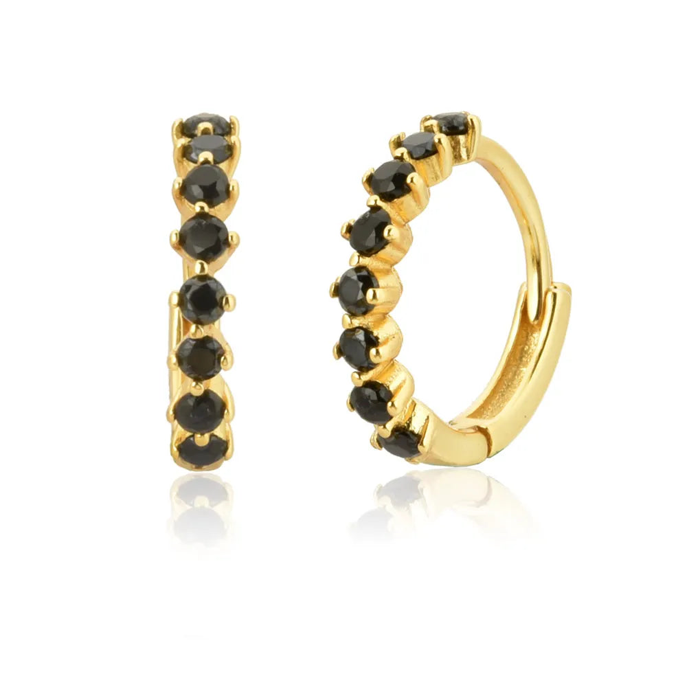 2 Black Diamond Huggie Hoop Earrings, Amaree
