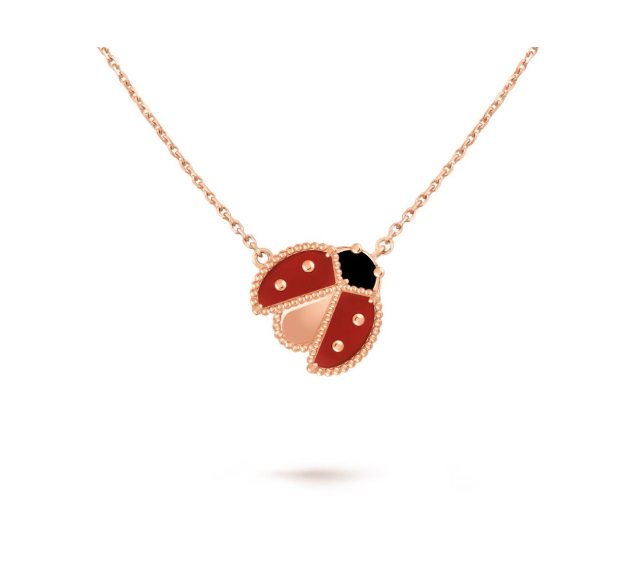 2 V.ANCLEEF LUCKY SPRING OPEN WINGS LADYBUG PENDANT (18K ROSE GOLD PLATED)